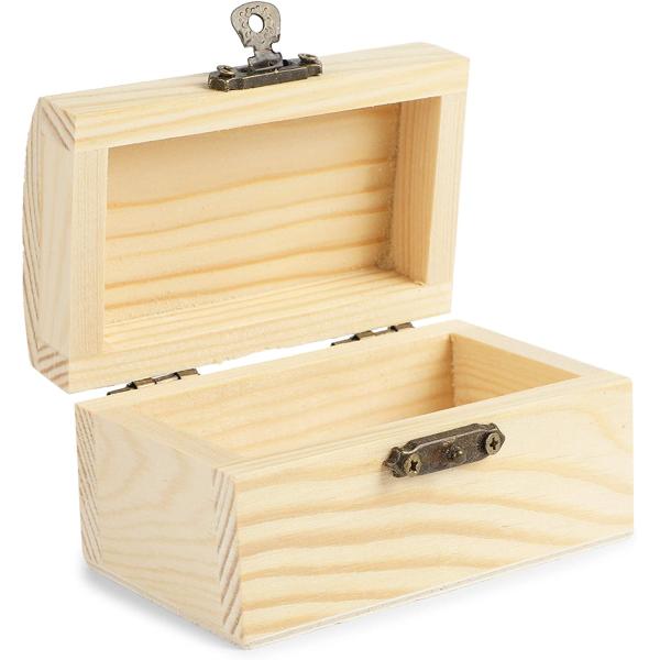 Bright Creations Unfinished Wood Treasure Chest Box with Lid & Locking Clasp 3.5 x 2.2 x 2 inches