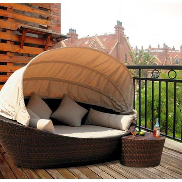 Outdoor recliner garden PE rattan sofa outdoor beach recliner balcony swimming pool lazy bed outdoor large round bed