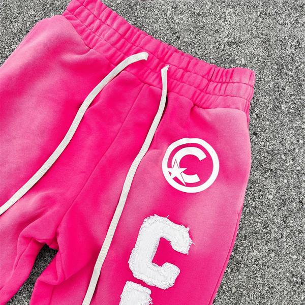 Designer Soleil décoloré patch de broderie en détresse français Terry Vintage Sweatpants à jambes droites Sweatpants pour hommes Logo personnalisé