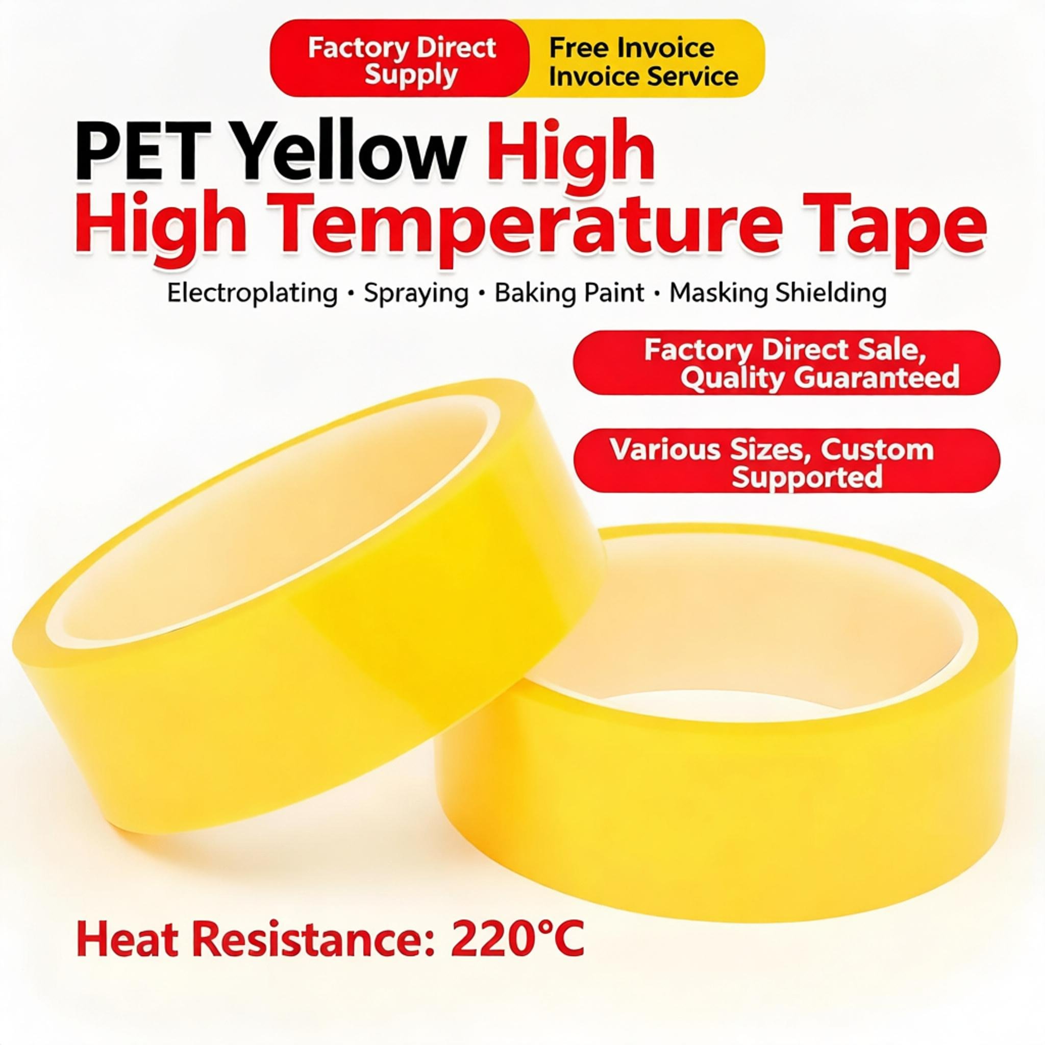 Nomay Yellow PET High Temperature Tape with 220℃ Heat Resistance No Residue Silicone Adhesive for High Visibility Marking