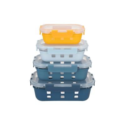 BPA Free Glass Food Prep Containers Set With Silicone Sleeve And Cool Lock PP Lid