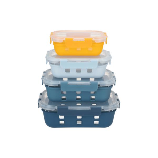 BPA Free Glass Food Prep Containers Set With Silicone Sleeve And Cool Lock PP Lid