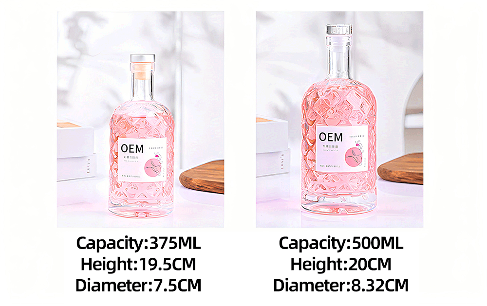 250ml 500ml Clear Glass Bottle With Cork Stopper For Liquor Spirits Packaging
