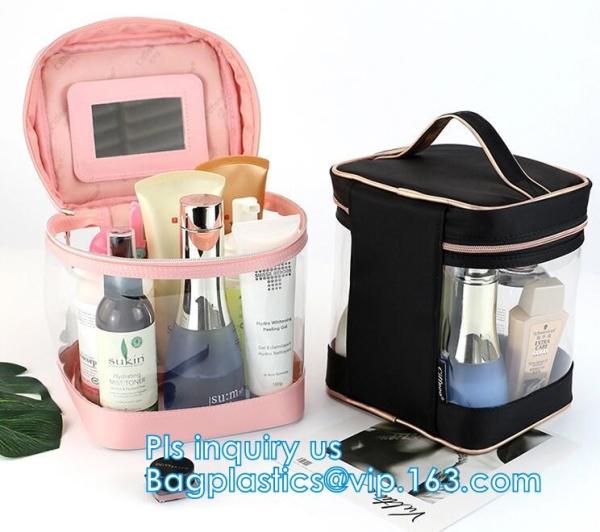 Travel Plastic Cosmetic Bags , Wash Cosmetic Bag With Inner Mirror