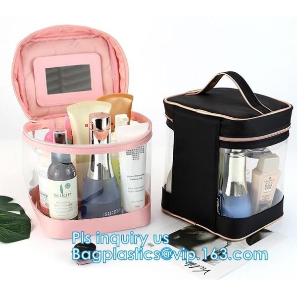 Travel Plastic Cosmetic Bags , Wash Cosmetic Bag With Inner Mirror
