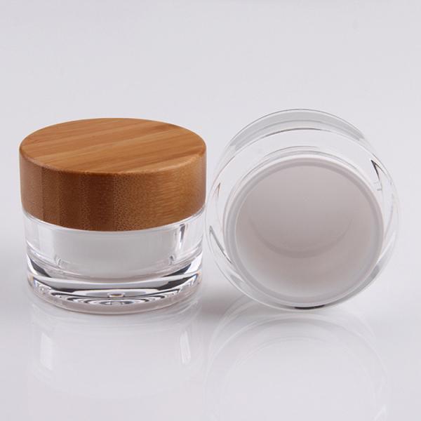 30g 50g Round Double Wall Jars , Glass Cosmetic Cream Jar With Bamboo Lid