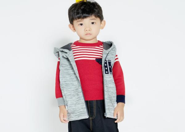 100% Cotton Boys Baseball Jacket  , Zippered Boys Sleeveless Hoodie With Two Pocket