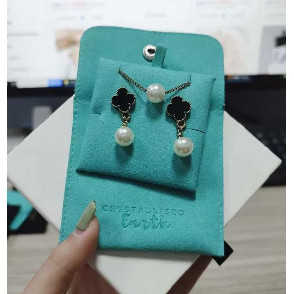 Print Logo Jewellery Package Microfiber Snap Button Pouch Bags with Insert Pad/Card