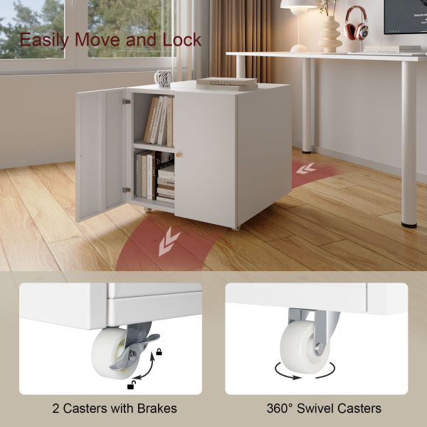 Modern style double-door steel drawer cabinet, printer cabinet with roller doors, for placing printers