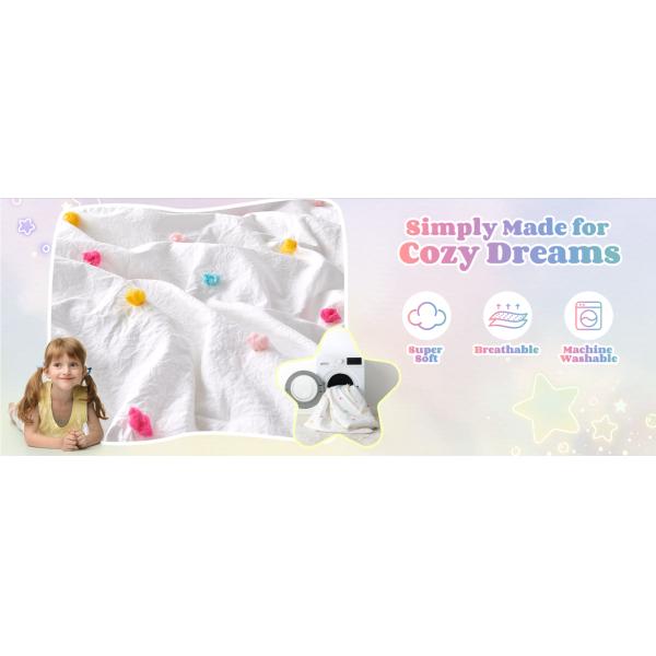 Blanco ropa de cama de algodón para niños Jacquard Tufted Dot Crib Seti de sábanas