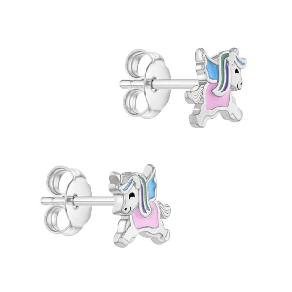 8*10mm Safely Enamel Colors Magical Unicorn 925 Sterling Silver Stud Children Earrings Jewelry