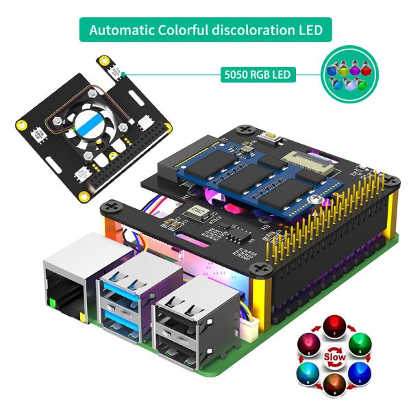 Новая версия 3 в 1 Combo M.2 NVMe to PCIe Adapter с охлаждающим вентилятором и светодиодом автоматического обесцвечивания для Raspberry Pi 5