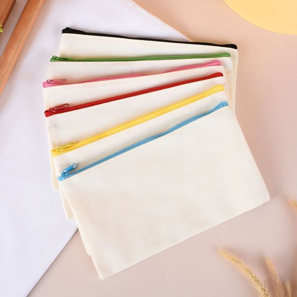 Sublimation Blank Linen Zipper Canvas Pencil Bag Makeup Bag Toiletry Bag Storage Bag Canvas Bag Portable Pencil Case
