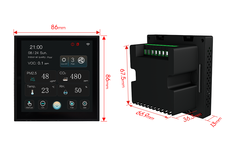 Smart Fresh Air Ventilation Controller with Real Time CO₂ PM2.5 VOC Display WiFi Remote Access Weekly Programmable Schedule