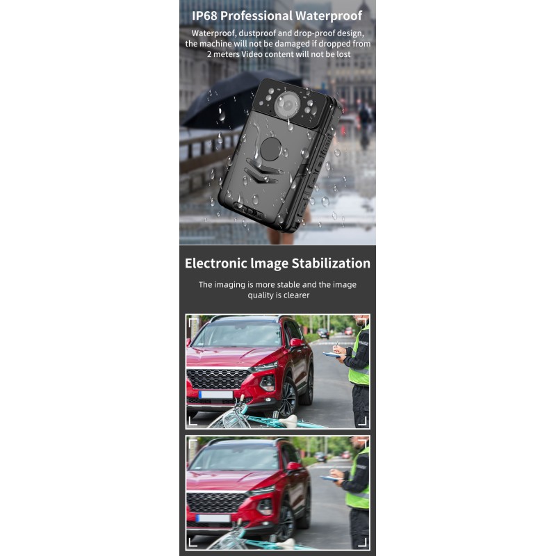 Factory Price 4G Noise Reduction Body Worn Camera with EIS CMOS Camera IP68 Flash Alarm 2 Meters Drop G-Sensor Camera for Record
