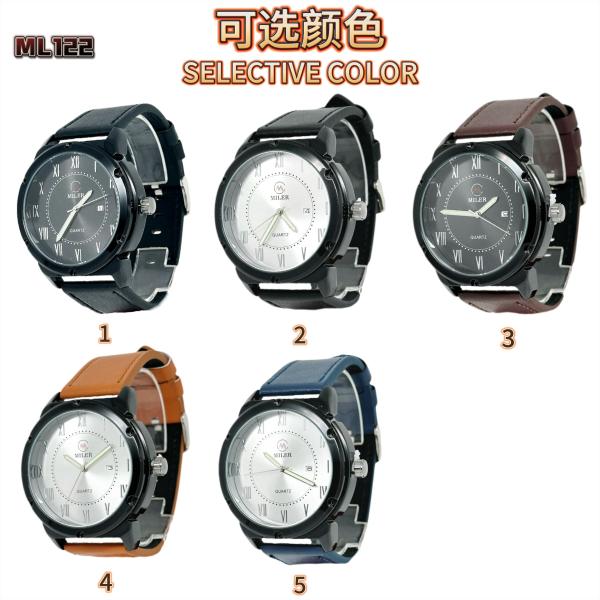 Vente à chaud alliage blanc métal noir quartz montre à mouvement avec sangle en cuir