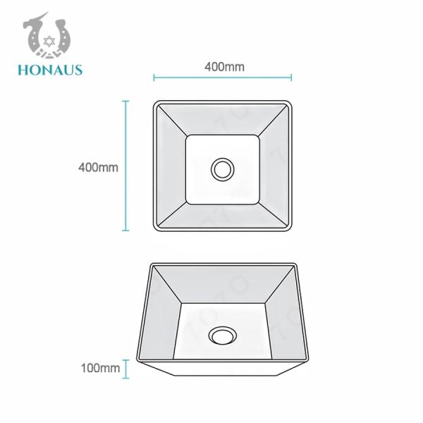 Glossy White Above Counter Sink Bowl Square Table Top Basin 400*400*100mm
