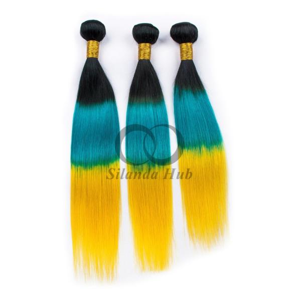 #T1B/Light Blue/Yellow Straight Remy Human Hair Bundles Sew In Weave Bundles Brazilian Bundle Deals