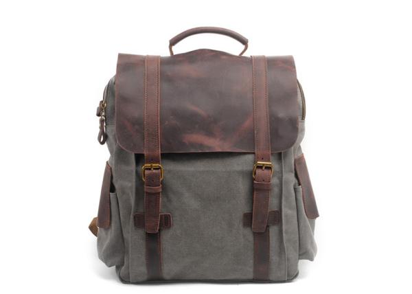 CL-502 Gray Classical Backpack Vintage Canvas Bag with Leather