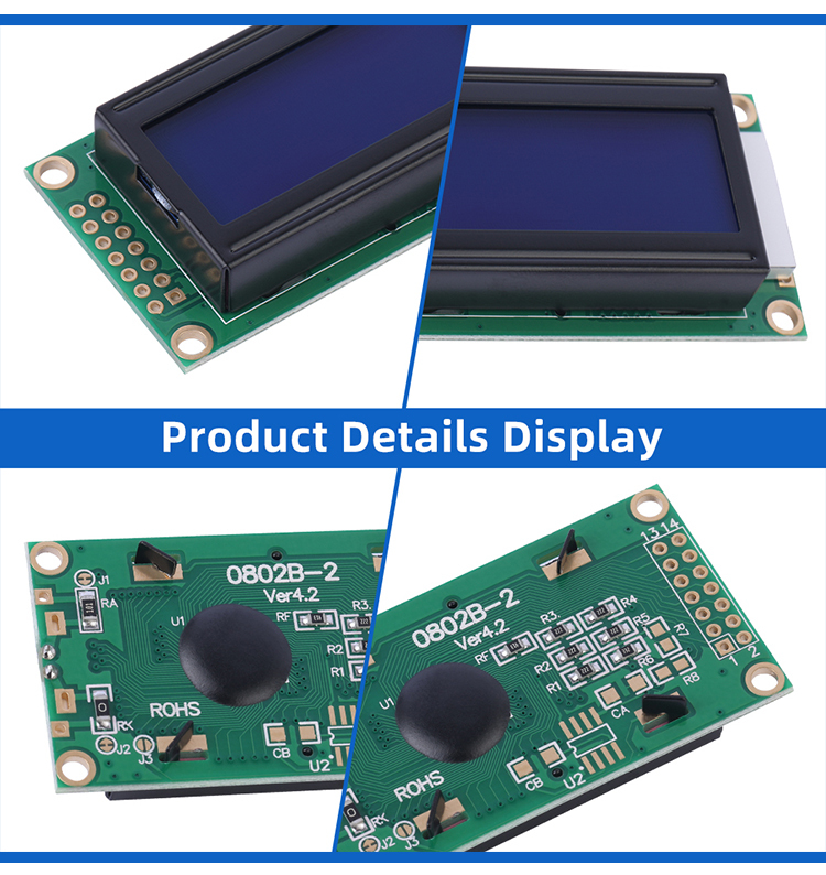 Russian Blue Film White Letters 0802B-2 Character LCD Module Character LCD Portable Display Module