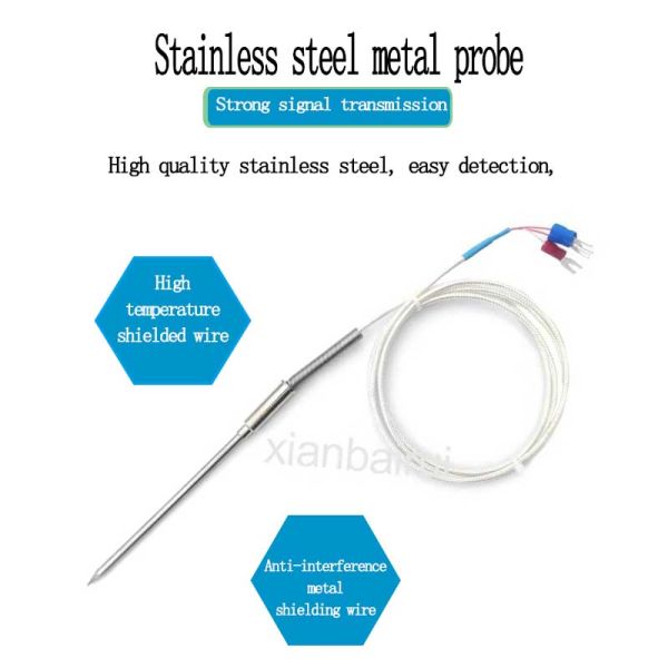 Pt100 3/4/5mm Temperature Sensor Probe Armored Needle Thermocouples Cable with 1m Length for Use with Controllers