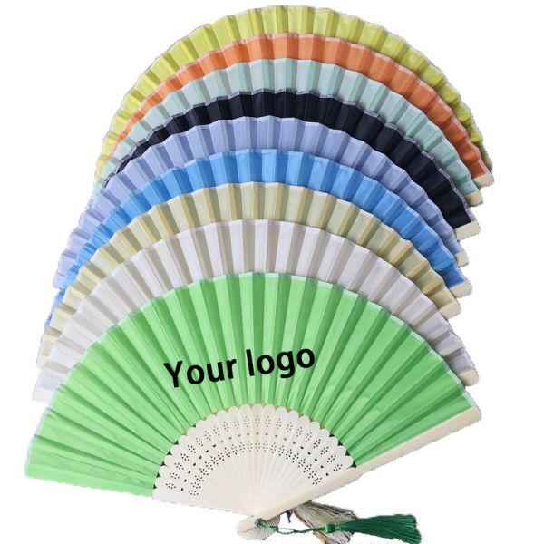 Plastic Folding Fabric Hand Fan Shinning Bone With Gift Silk Shinning Folding Fans
