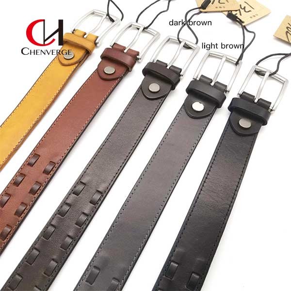 CHENVERGE Black Men's Genuine Leather Braided Belt Practical Wear Resistant