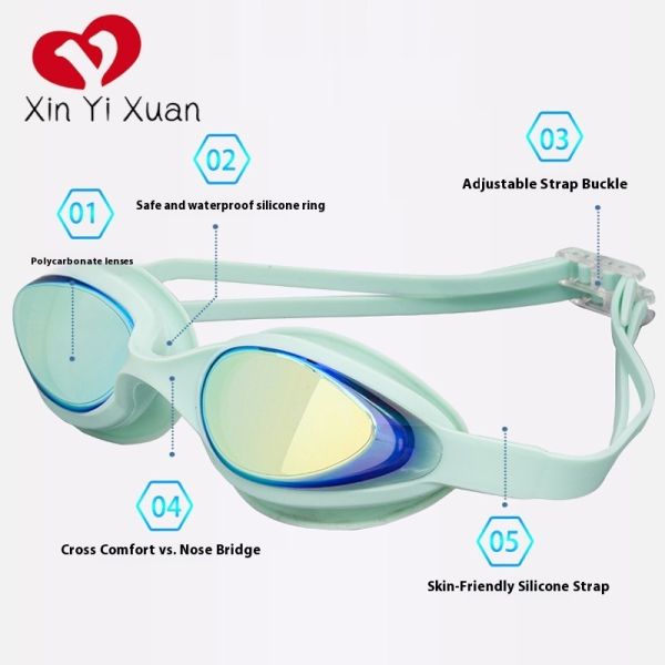 Unisex Adult Silicone Swimming Goggles, Electroplated HD Water-Resistant & Anti-Fog Swim Goggles, In Stock, Factory Custom Made
