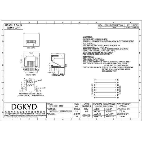 Соединитель сети DGKYD53241188IWA1DY1006 одиночный гаван черный RJ45 вся пластмасса