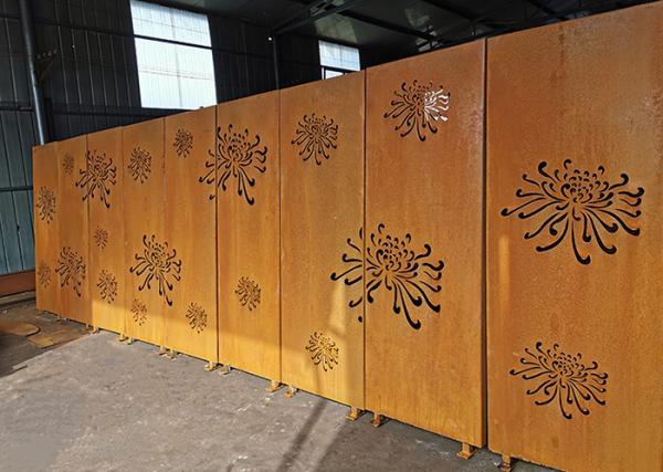 o laser de aço de Corten dos ornamento do jardim do metal do teste padrão do crisântemo de 3mm cortou os painéis