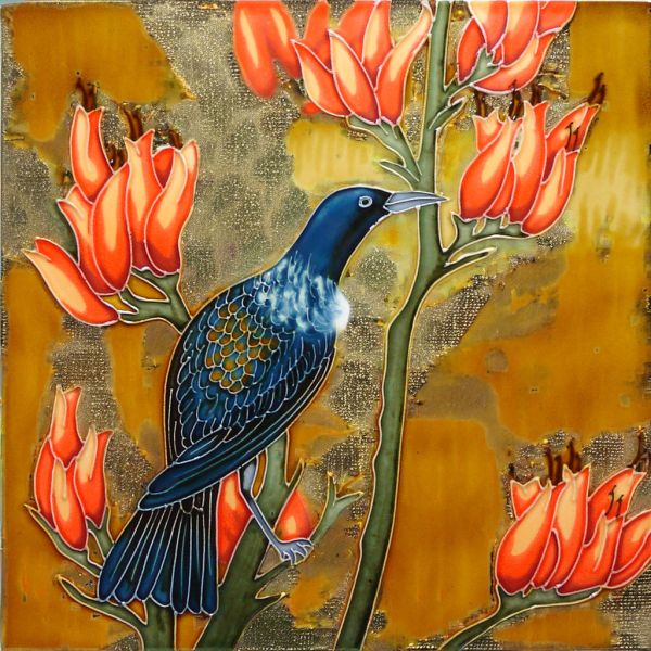 Handmade and Hand-Painted Glazed Ceramic Birds Tile Picture Wall Hanging Artwork