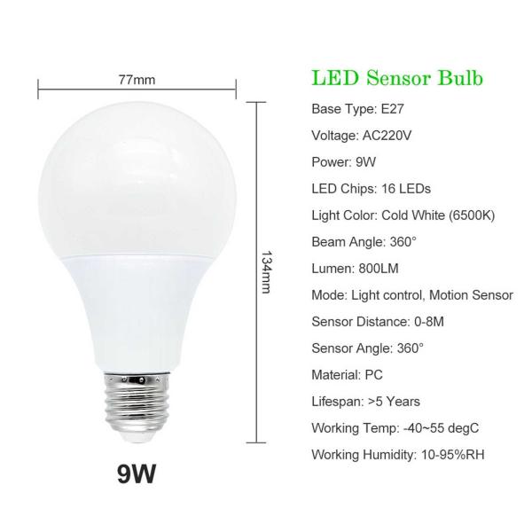 Smart Sensor Bulb E27 Day Night Light Sensor LED Bulb with PIR Radar Motion Detection