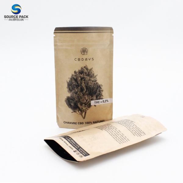 3.5g Smell Proof Weed Packaging Bag THC CBD Kraft Paper Zipper Pouch