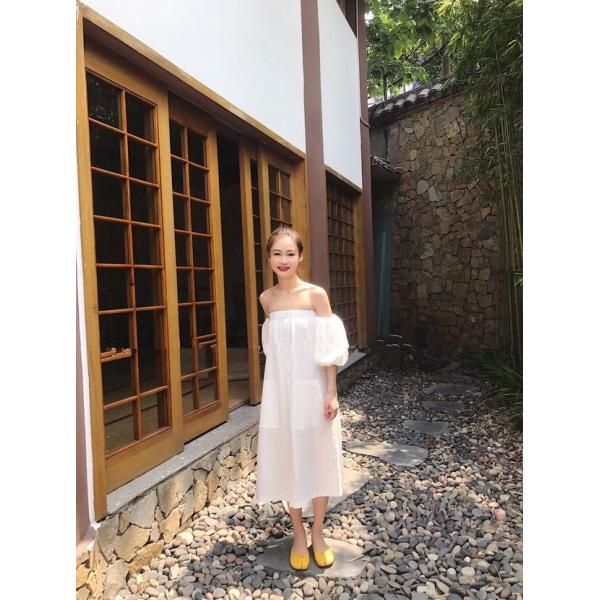 Cotton Linen Fabric Womens Vacation Dresses , Off Shoulder Tube Dress