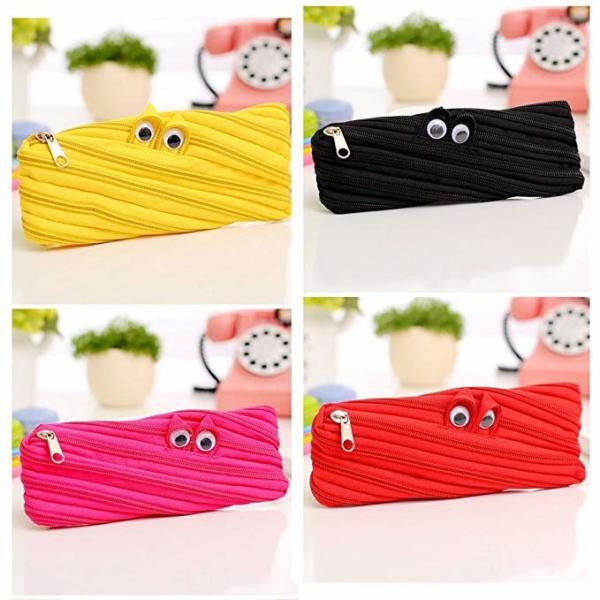 Cute Cartoon Canvas Pencil Pouch With Zipper , Big Eyes Monster Kids Pencil Bag