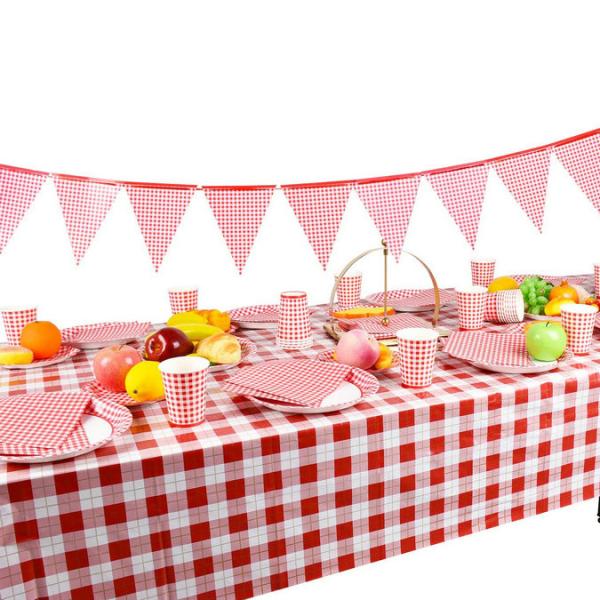 Girls Baby Shower Disposable Party Supplies Red Gingham Praty Tableware