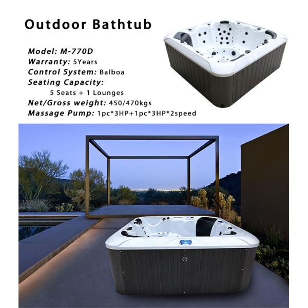 bañera de hidromasaje acrílica de 5 asientos con 67 chorros y 1280L de capacidad
