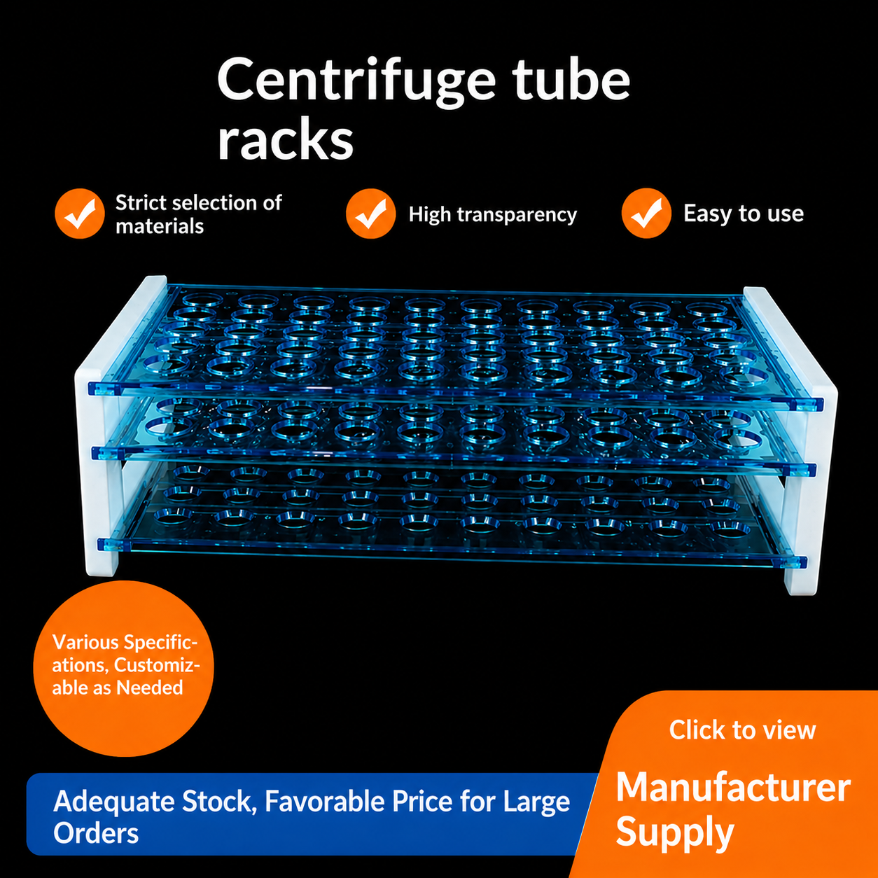 Plastic 40 50-Hole Three-Layer Detachable Centrifuge Tube Rack with 13mm 16mm 18mm Hole Diameter PP Tube Racks