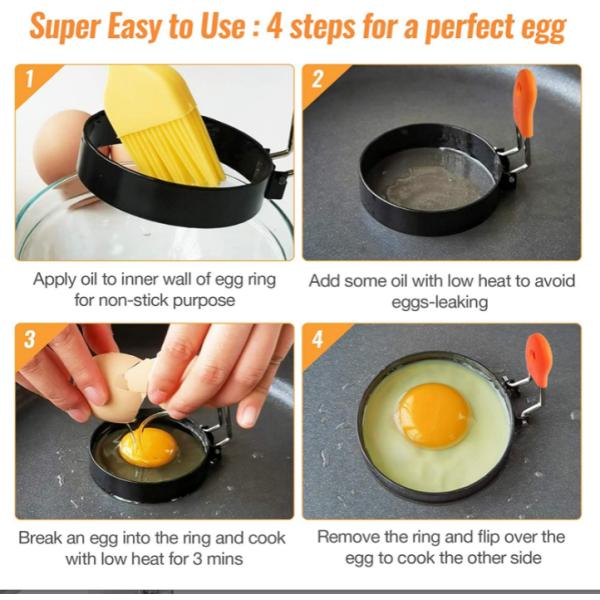 Анти- ошпарьте прессформу кольца яичницы посуды 2.95Inch нержавеющей стали 4 пакета с щеткой масла