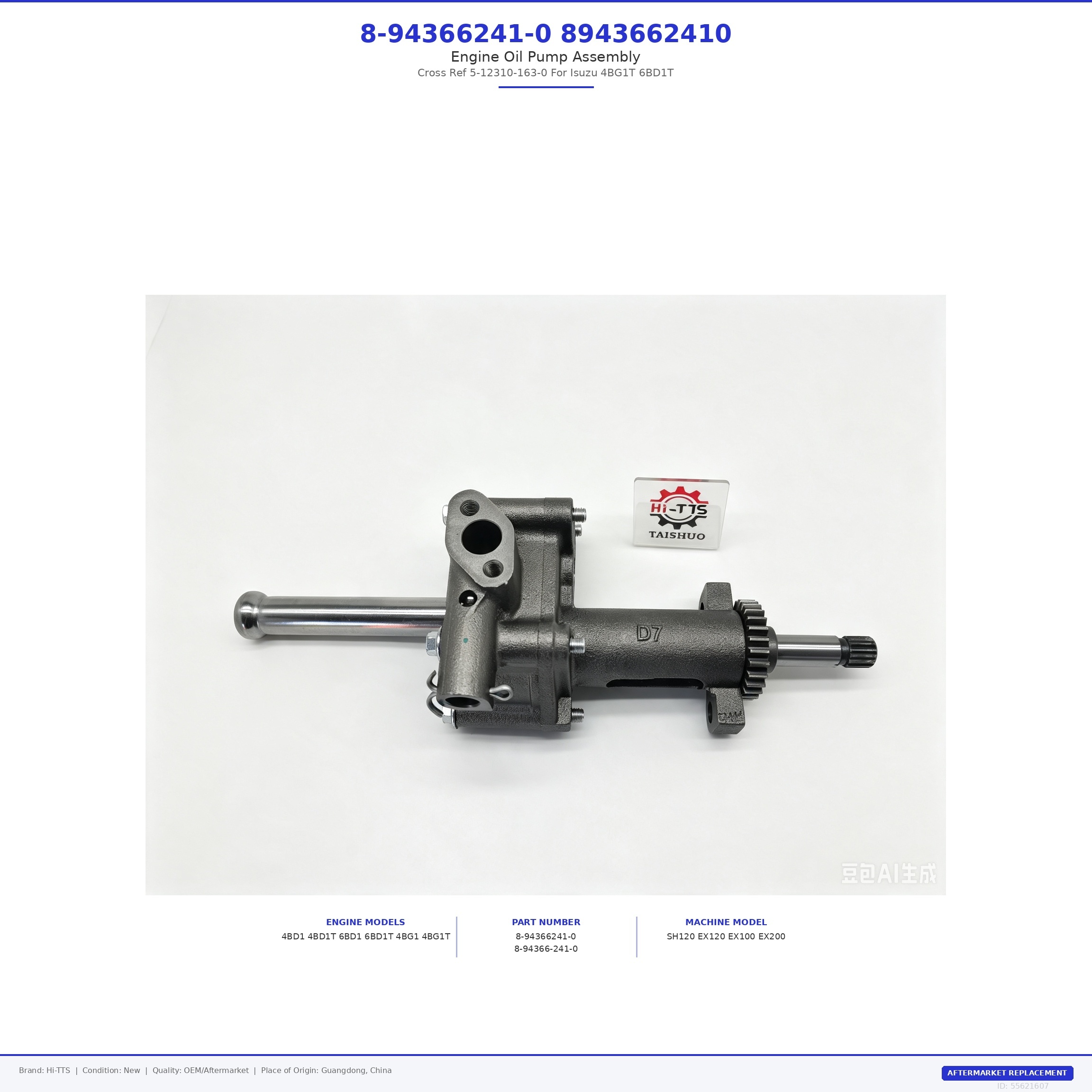 8-94366241-0 8943662410 Engine Oil Pump Cross Reference 5-12310-163-0 For Isuzu 4BG1T 6BD1T Aftermarket Replacement