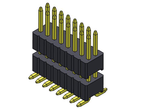 Da pilha dupla da fileira de Pin Header Connector 1.27mm Serise tipo reto de SMT com Pegs 2*3 PIN To 2*40PIN SQ0.40mm