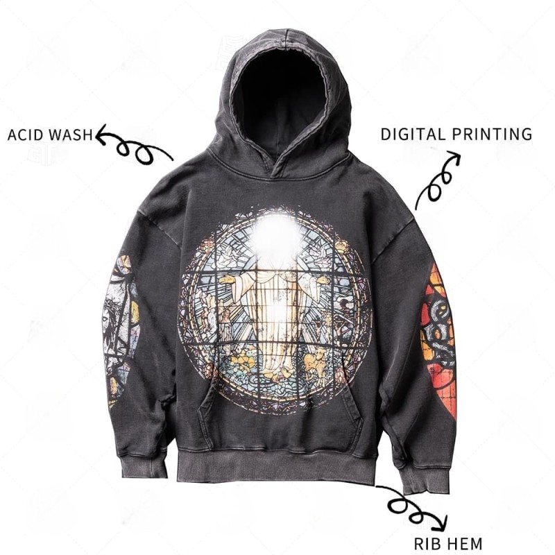 Custom DTG Print Vintage Wash Graphic Men's Hoodies for Streetwear Brands