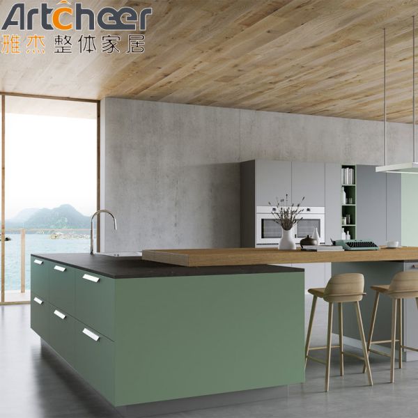 Modern Design Green Color Kitchen Cabinets with 3 Years Warranty for Home and Commercial Use