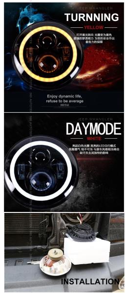 7 inch Round Jeep Wrangler LED Headlights With Halo Ring Angel Eyes 70Watt , with 3700 Lumens headlight for Jeep
