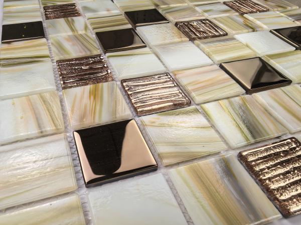 Mosaicos de vidrio para pared interior y piscina de 304x304mm, color ladrillo refractario y antideslizante, para construcción