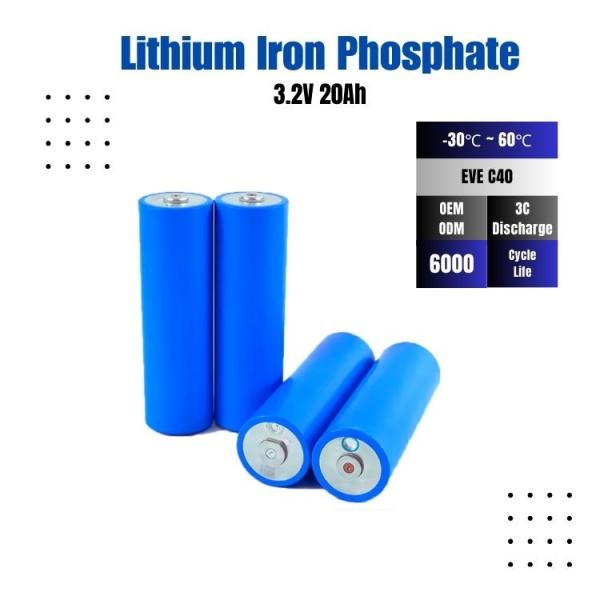 Celular de batería LFP EVE C40 3.2v 20ah Celular Lifepo4 5000 ciclos Alta seguridad