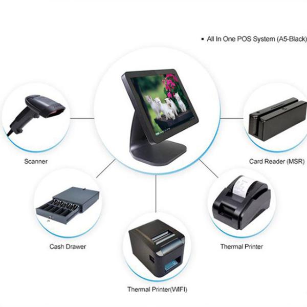 Black Color Touch Screen Point Of Sale System , All In One Pos System For Supermarket