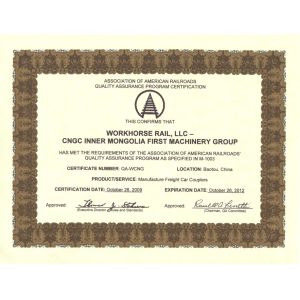 Chongqing Hengtairail Equipment Co.,Ltd. Сертификации
