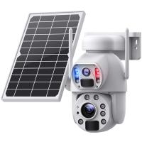 4G Proyector de luz solar cámara de doble lente 10X zoom óptico célula solar PTZ cámara Wifi exterior 6MP cámara de circuito cerrado