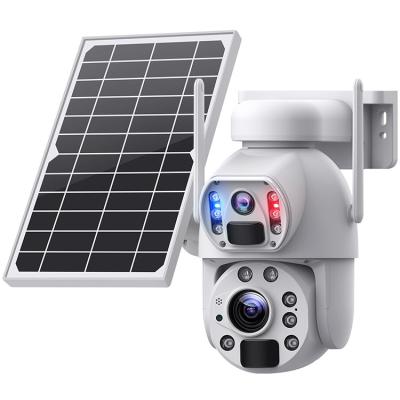 4G Floodlight Câmera Solar Dual lente 10X zoom óptico célula solar PTZ câmera Wifi Outdoor 6MP Câmera CCTV